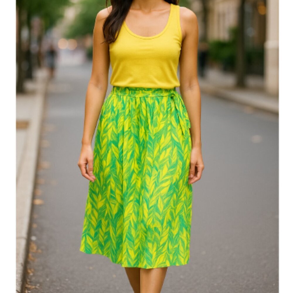 Segue vintage yellow and blue bright color pleated vintage skirt size small